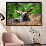 Image of Large Elk in the Wild Huge Elk on a Forest Lawn Framed Canvas Prints Wall Art Decor - Paiting Canvas, Art Prints, Floating Frame