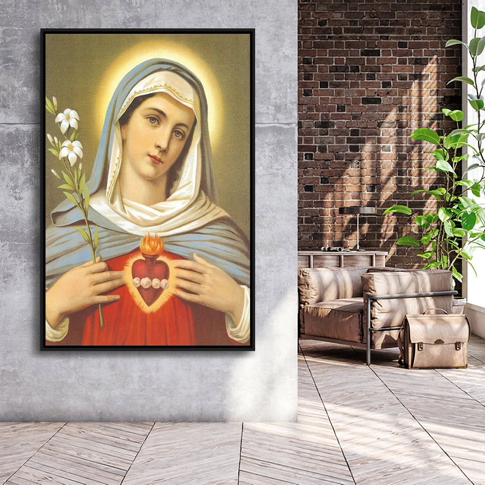 Immaculate Heart Of Mary Framed Canvas Prints Wall Art - Painting Canvas, Framed Picture, Home Art Decor
