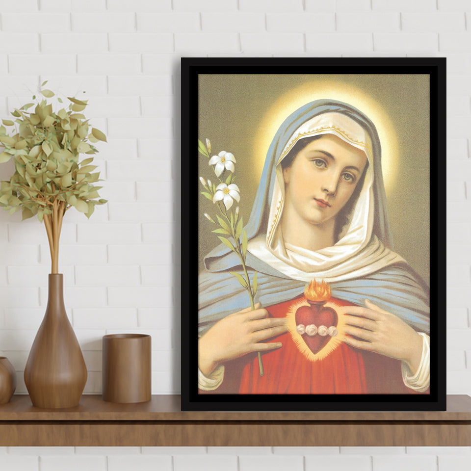 Immaculate Heart Of Mary Framed Canvas Prints Wall Art - Painting Canvas, Framed Picture, Home Art Decor
