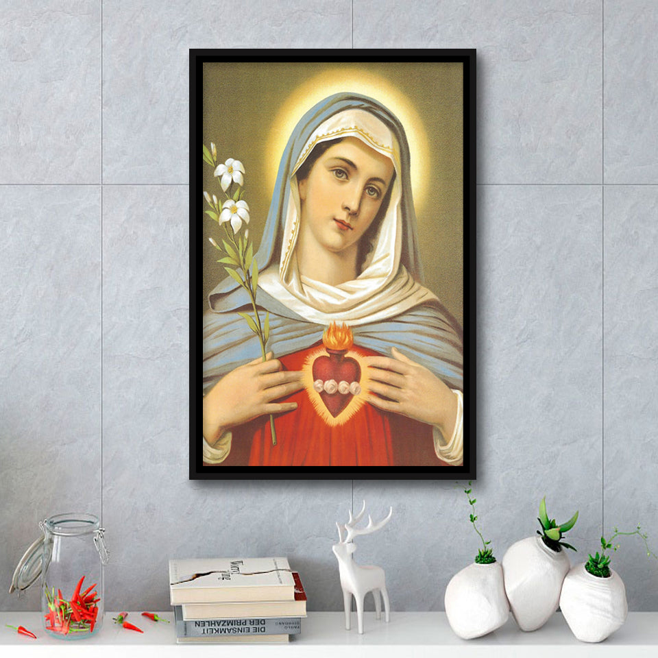 Immaculate Heart Of Mary Framed Canvas Prints Wall Art - Painting Canvas, Framed Picture, Home Art Decor