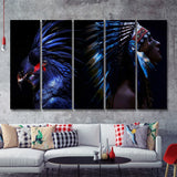 Indian American Woman In Ethnic Feathers Art 5 Pieces B Canvas Prints Wall Art - Painting Canvas, Multi Panels, Wall Decor