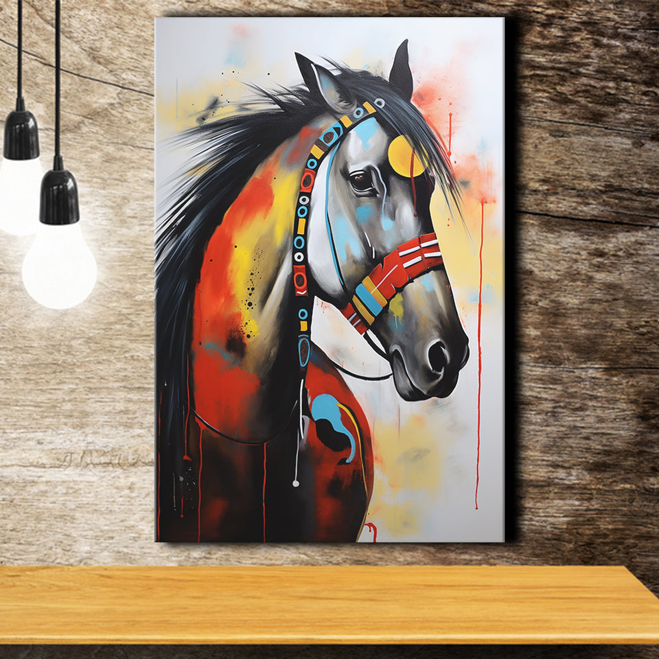 Indian Horse Warrior Acrylic Painting Portrait Art, Painting Art, Canvas Prints Wall Art Home Decor