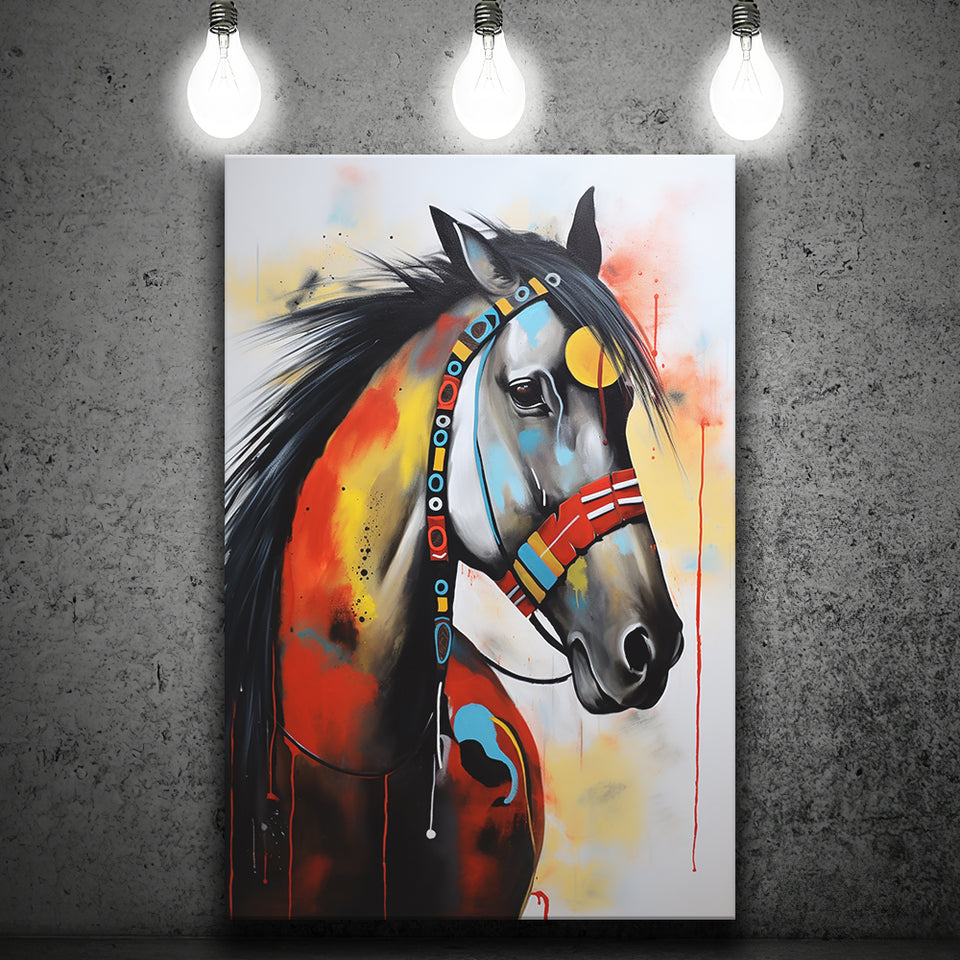 Indian Horse Warrior Acrylic Painting Portrait Art, Painting Art, Canvas Prints Wall Art Home Decor