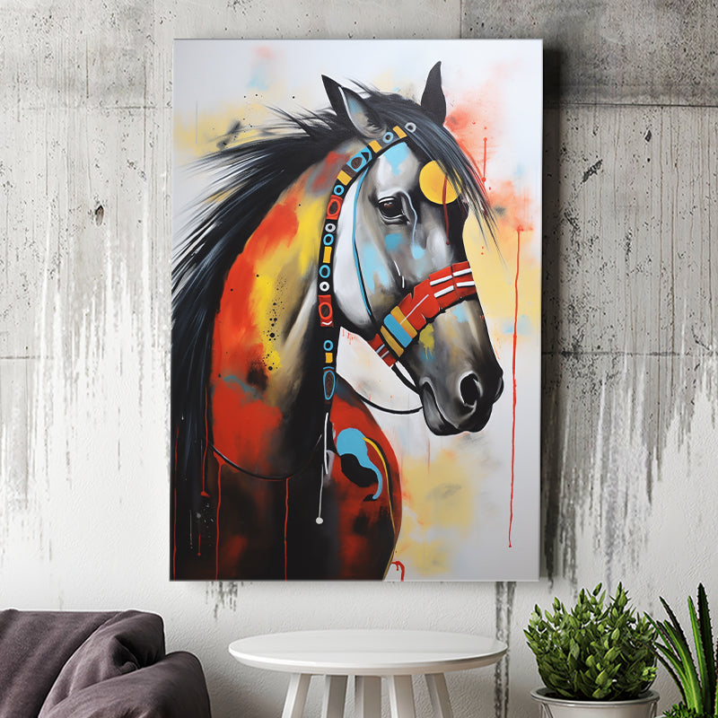 Indian Horse Warrior Acrylic Painting Portrait Art, Painting Art, Canvas Prints Wall Art Home Decor
