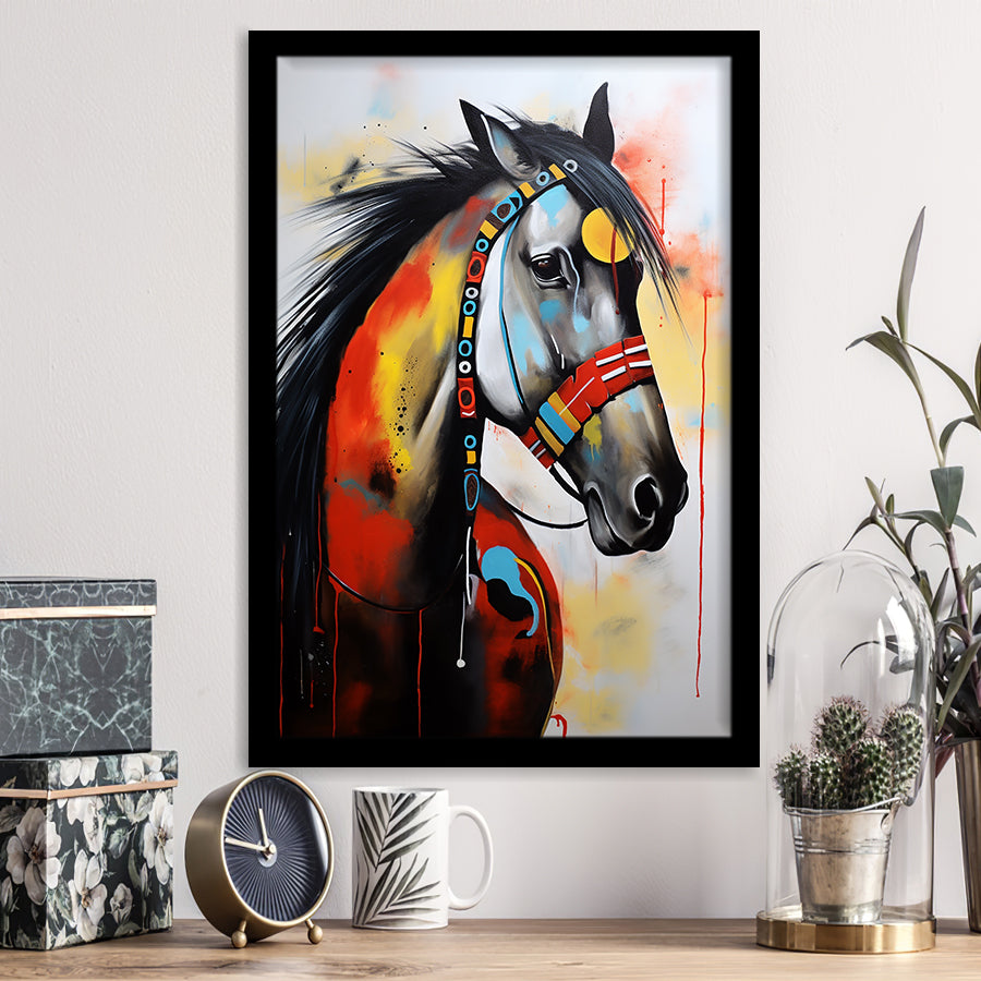 Indian Horse Warrior Acrylic Painting Portrait Art, Painting Art, Framed Art Prints Wall Decor