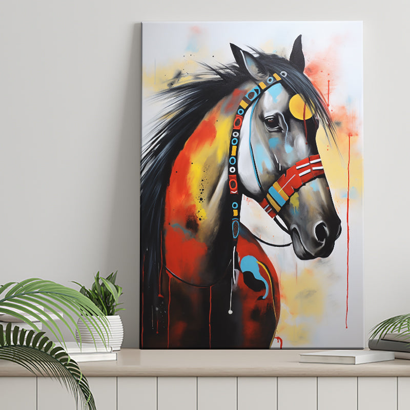 Indian Horse Warrior Acrylic Painting Portrait Art, Painting Art, Canvas Prints Wall Art Home Decor