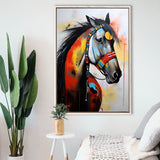 Indian Horse Warrior Acrylic Painting Portrait Art,Framed Canvas Prints,Floating Frame, Wall Art Home Decor