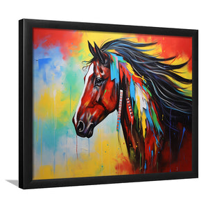Indian Horse Warrior Colorful Oil Painting Art Framed Art Prints Wall Decor, Framed Painting Art