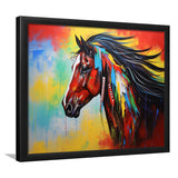 Indian Horse Warrior Colorful Oil Painting Art Framed Art Prints Wall Decor, Framed Painting Art