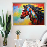 Indian Horse Warrior Colorful Oil Painting Art, Framed Canvas Prints Wall Art Decor, Floating Frame