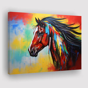 Indian Horse Warrior Colorful Oil Painting Art Canvas Prints Wall Art, Painting Art Home Decor