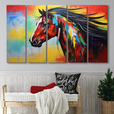Indian Horse Warrior Colorful Oil Painting Art,5 Panel Extra Large Canvas Prints Wall Art Decor