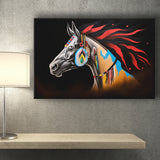 Indian Horse Warrior Oil Painting Black Background Canvas Prints Wall Art, Painting Art Home Decor