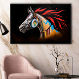 Indian Horse Warrior Oil Painting Black Background, Framed Canvas Prints Wall Art Decor, Floating Frame