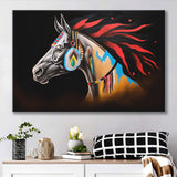 Indian Horse Warrior Oil Painting Black Background Canvas Prints Wall Art, Painting Art Home Decor