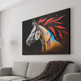 Indian Horse Warrior Oil Painting Black Background Canvas Prints Wall Art, Painting Art Home Decor