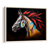 Indian Horse Warrior Oil Painting Black Background, Framed Canvas Prints Wall Art Decor, Floating Frame