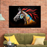 Indian Horse Warrior Oil Painting Black Background Framed Art Prints Wall Decor, Framed Painting Art