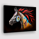 Indian Horse Warrior Oil Painting Black Background Canvas Prints Wall Art, Painting Art Home Decor