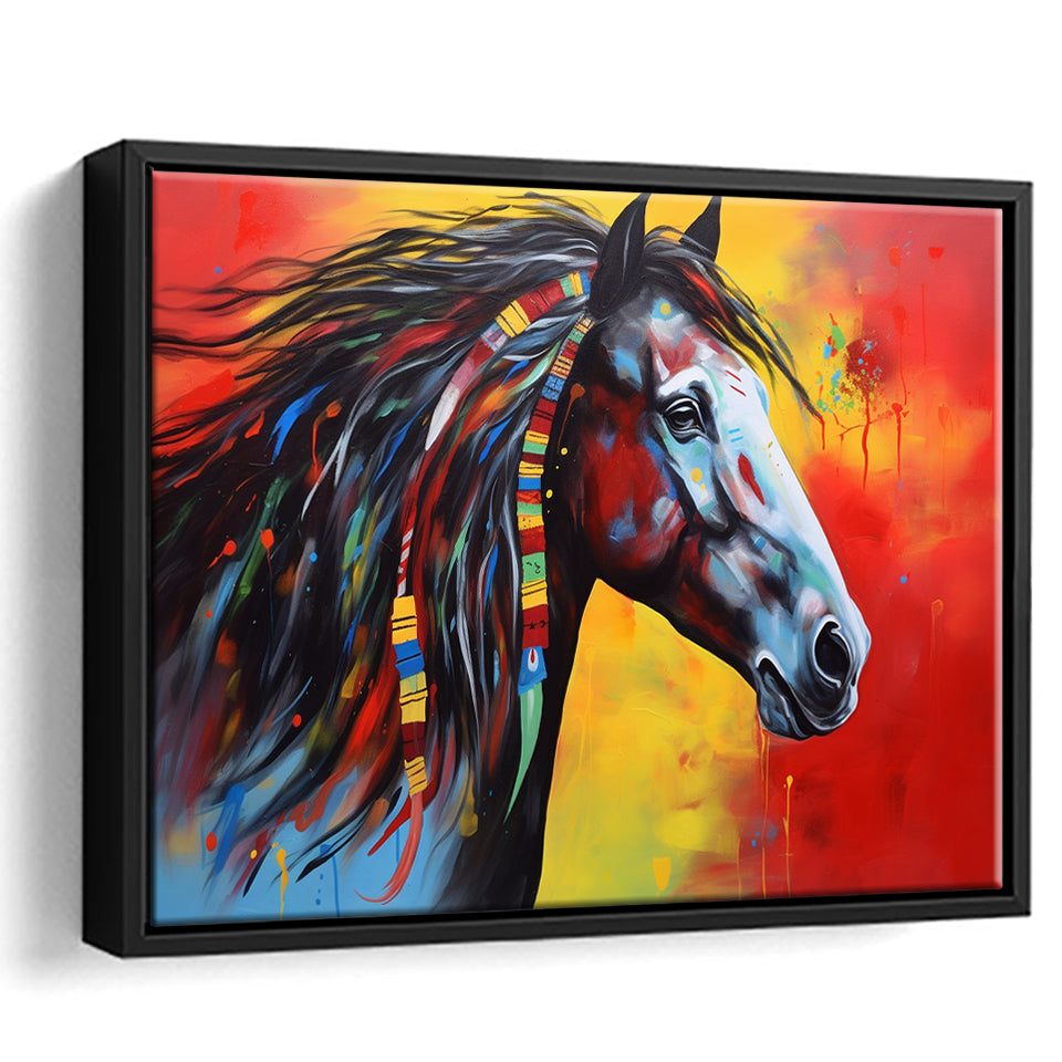 Indian Horse Warrior Oil Painting Mixed Color, Framed Canvas Prints Wall Art Decor, Floating Frame