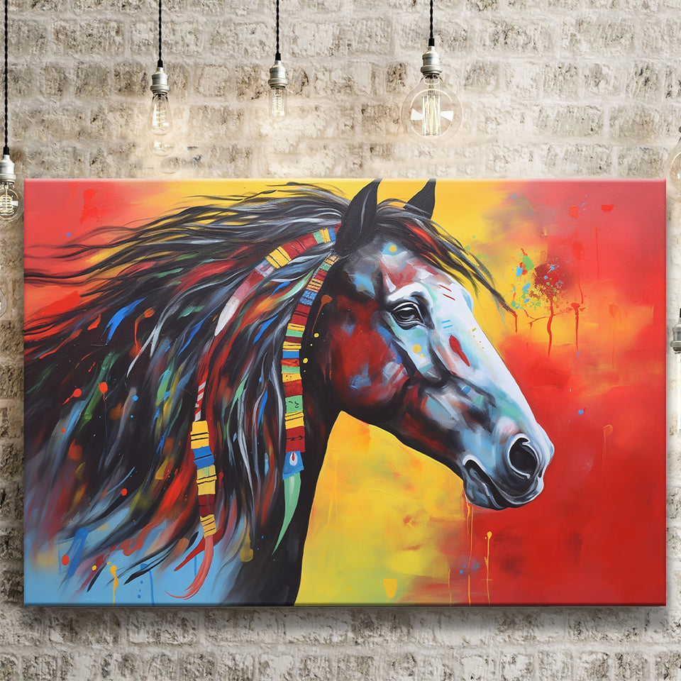 Indian Horse Warrior Oil Painting Mixed Color Canvas Prints Wall Art, Painting Art Home Decor