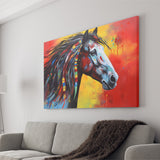 Indian Horse Warrior Oil Painting Mixed Color Canvas Prints Wall Art, Painting Art Home Decor