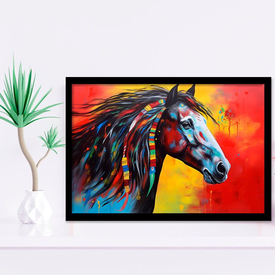Indian Horse Warrior Oil Painting Mixed Color Framed Art Prints Wall Decor, Framed Painting Art
