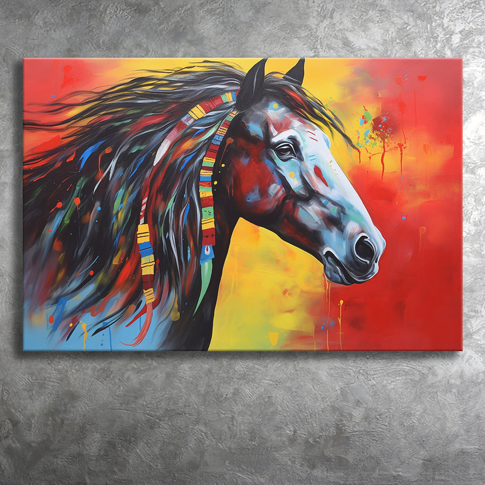 Indian Horse Warrior Oil Painting Mixed Color Canvas Prints Wall Art, Painting Art Home Decor