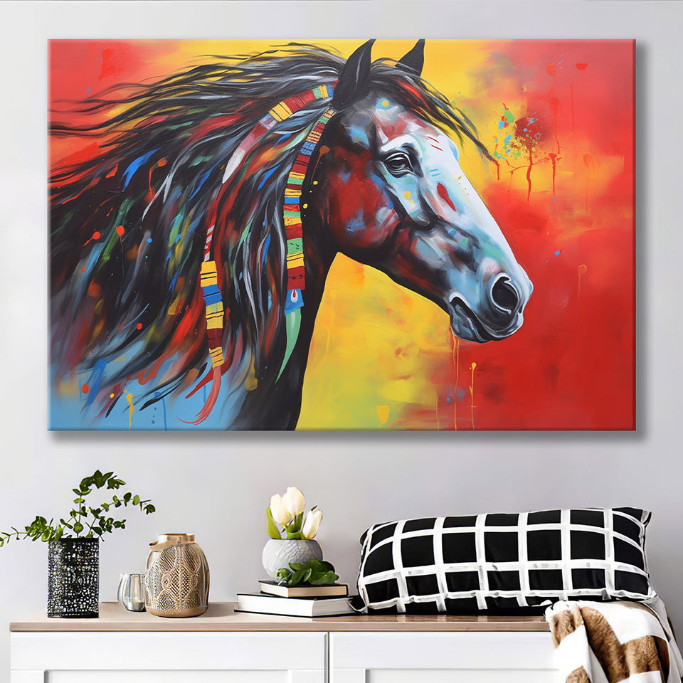 Indian Horse Warrior Oil Painting Mixed Color Canvas Prints Wall Art, Painting Art Home Decor