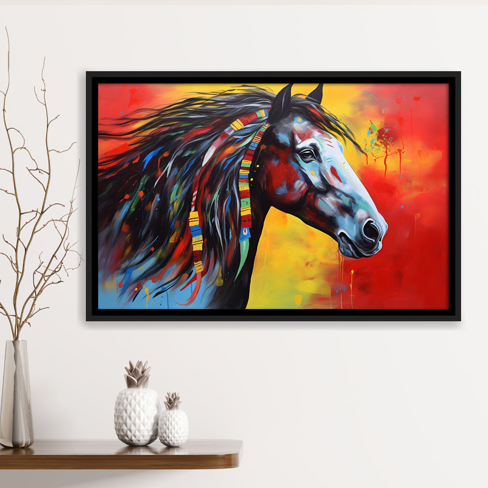Indian Horse Warrior Oil Painting Mixed Color, Framed Canvas Prints Wall Art Decor, Floating Frame