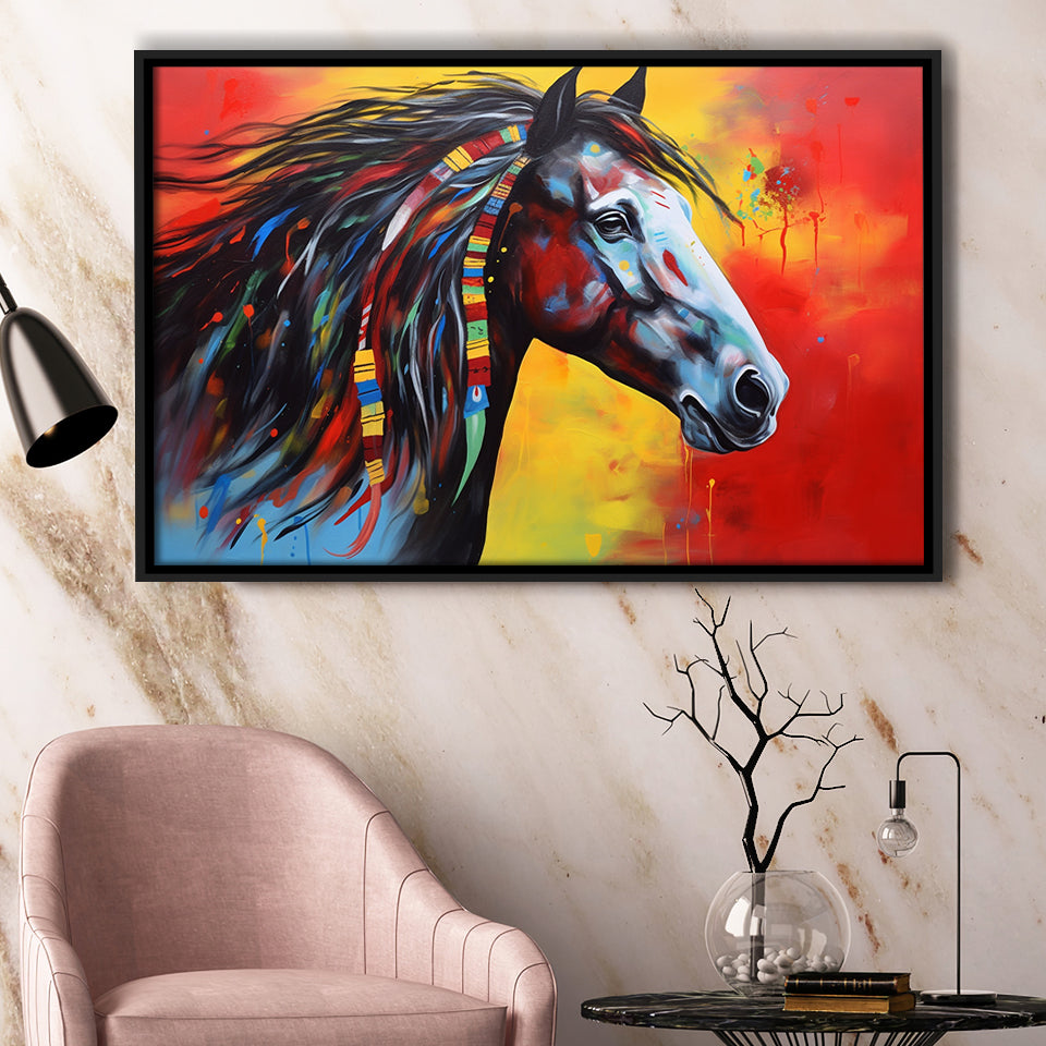 Indian Horse Warrior Oil Painting Mixed Color, Framed Canvas Prints Wall Art Decor, Floating Frame