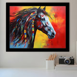Indian Horse Warrior Oil Painting Mixed Color Framed Art Prints Wall Decor, Framed Painting Art