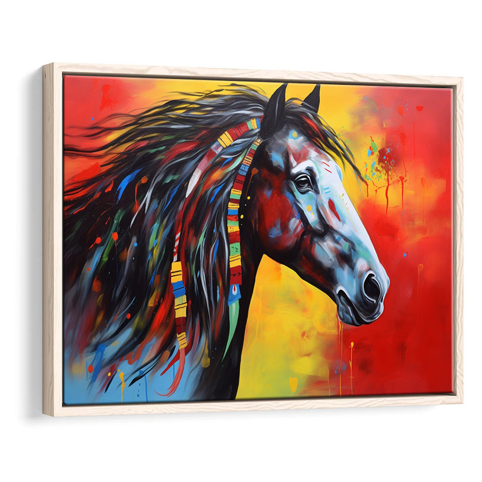 Indian Horse Warrior Oil Painting Mixed Color, Framed Canvas Prints Wall Art Decor, Floating Frame