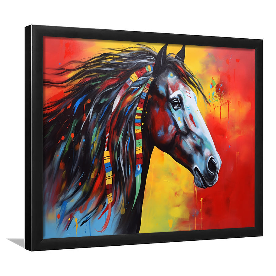 Indian Horse Warrior Oil Painting Mixed Color Framed Art Prints Wall Decor, Framed Painting Art