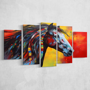 Indian Horse Warrior Oil Painting Mixed Color Mixed 5 Panel Large Canvas Prints Wall Art Decor