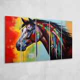 Indian Horse Warrior Oil Painting V1,5 Panel Extra Large Canvas Prints Wall Art Decor