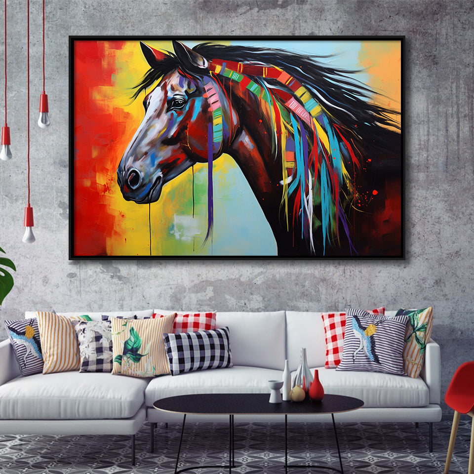 Indian Horse Warrior Oil Painting V1, Framed Canvas Prints Wall Art Decor, Floating Frame