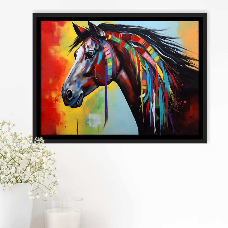 Indian Horse Warrior Oil Painting V1, Framed Canvas Prints Wall Art Decor, Floating Frame