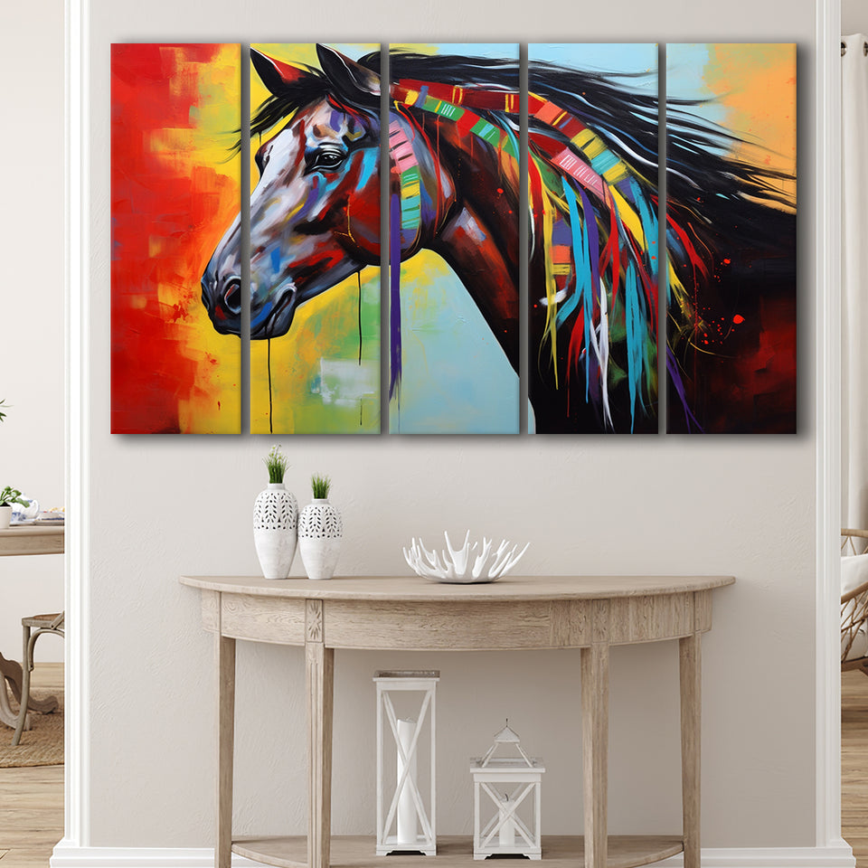 Indian Horse Warrior Oil Painting V1,5 Panel Extra Large Canvas Prints Wall Art Decor