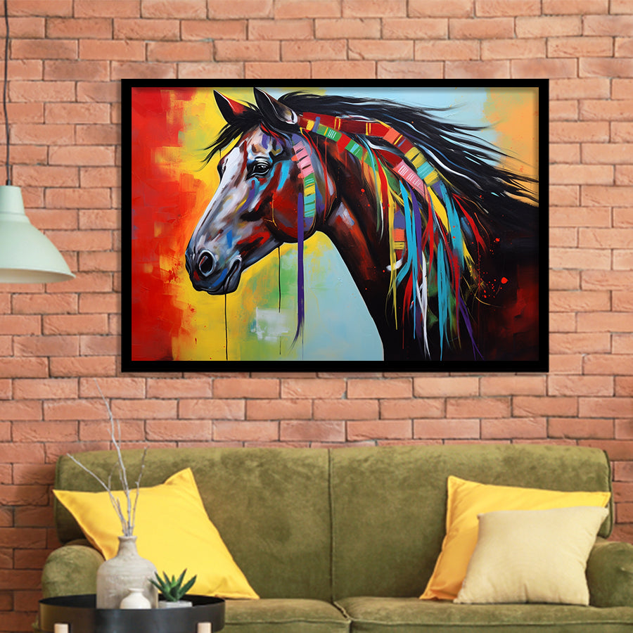 Indian Horse Warrior Oil Painting V1 Framed Art Prints Wall Decor, Framed Painting Art