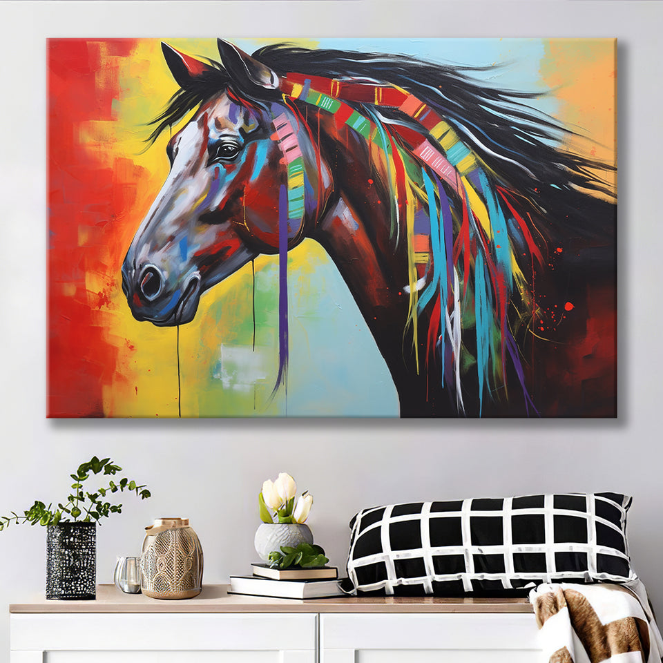 Indian Horse Warrior Oil Painting V1 Canvas Prints Wall Art, Painting Art Home Decor