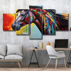 Indian Horse Warrior Oil Painting V1 Mixed 5 Panel Large Canvas Prints Wall Art Decor