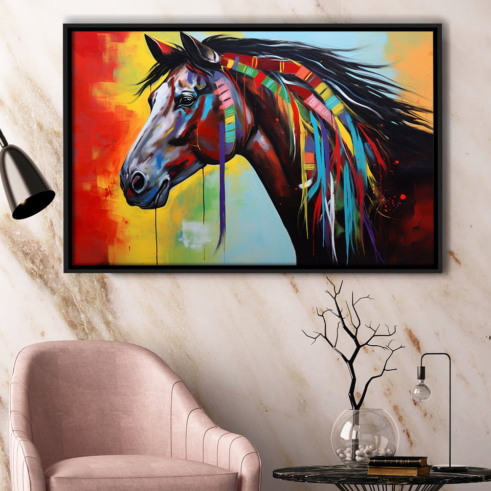 Indian Horse Warrior Oil Painting V1, Framed Canvas Prints Wall Art Decor, Floating Frame
