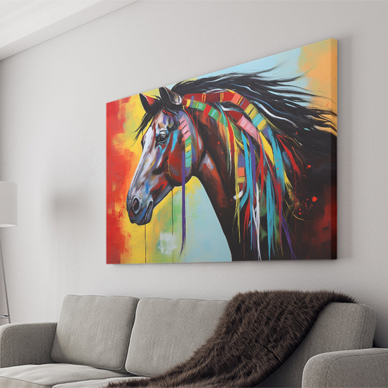 Indian Horse Warrior Oil Painting V1 Canvas Prints Wall Art, Painting Art Home Decor