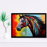Indian Horse Warrior Oil Painting V1 Framed Art Prints Wall Decor, Framed Painting Art