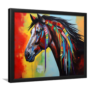Indian Horse Warrior Oil Painting V1 Framed Art Prints Wall Decor, Framed Painting Art
