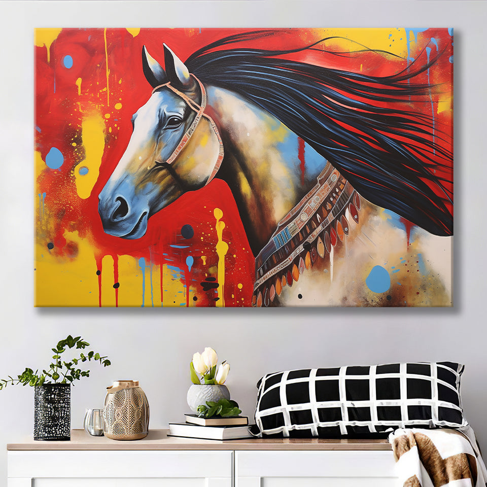 Indian Horse Warrior Oil Painting V2 Canvas Prints Wall Art, Painting Art Home Decor