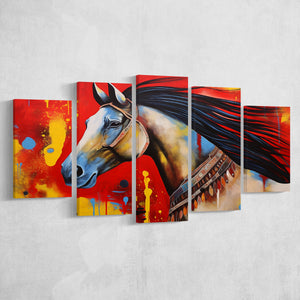 Indian Horse Warrior Oil Painting V2 Mixed 5 Panel Large Canvas Prints Wall Art Decor