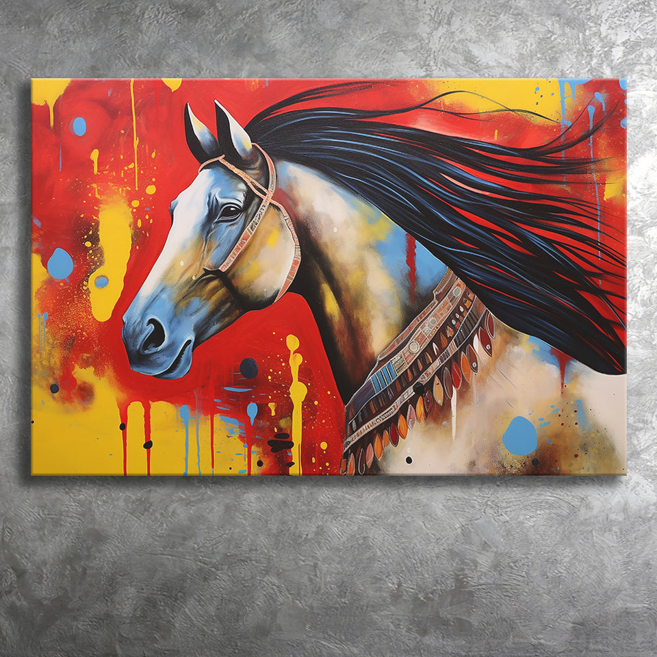 Indian Horse Warrior Oil Painting V2 Canvas Prints Wall Art, Painting Art Home Decor