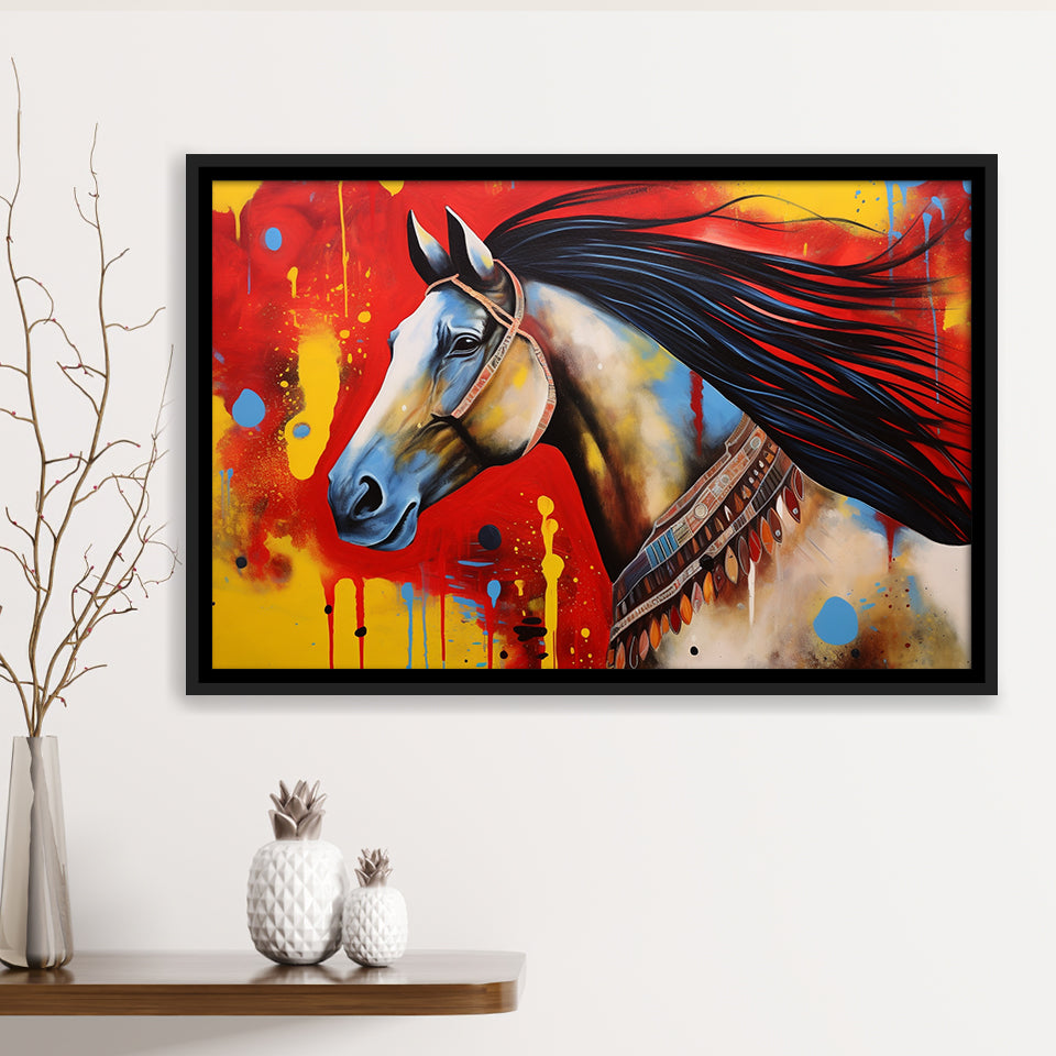 Indian Horse Warrior Oil Painting V2, Framed Canvas Prints Wall Art Decor, Floating Frame